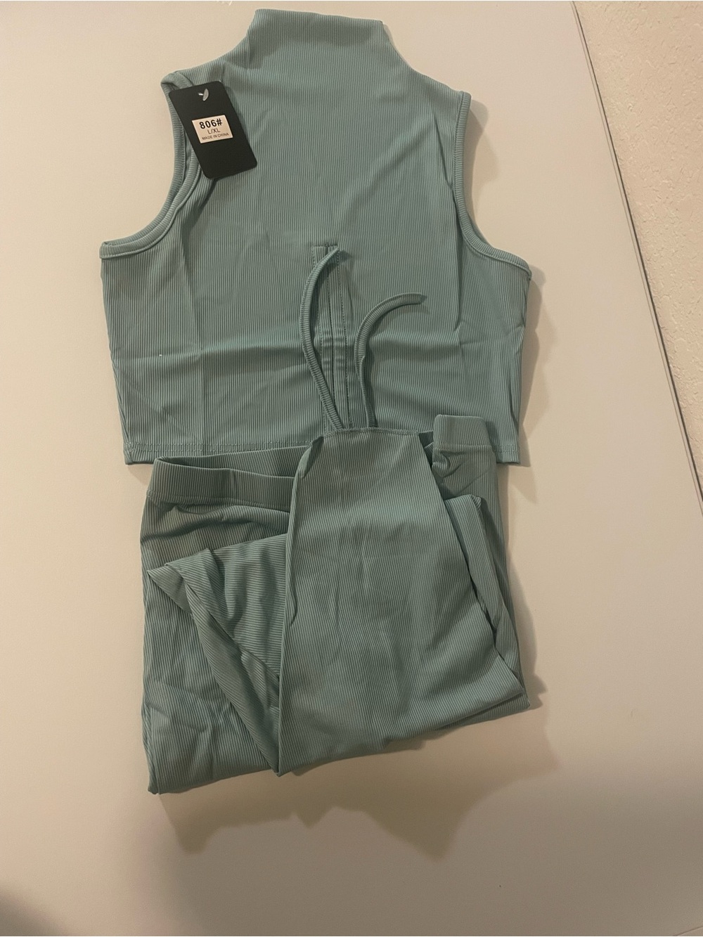 Sleeveless Ribbed Crop Top & Joggers Set - Seafoam